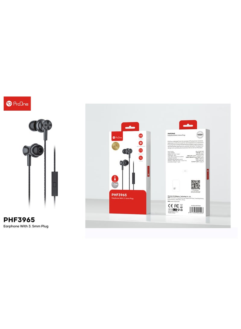 ProOne PHF3965 Handsfree - Black - Hands-Free Wired-In Earphones with Mic and Volume Control, Noise Isolation for Crystal-Clear Audio and Effortless Connectivity - Half In-ear Headset 3.5mm Jack - Image 3